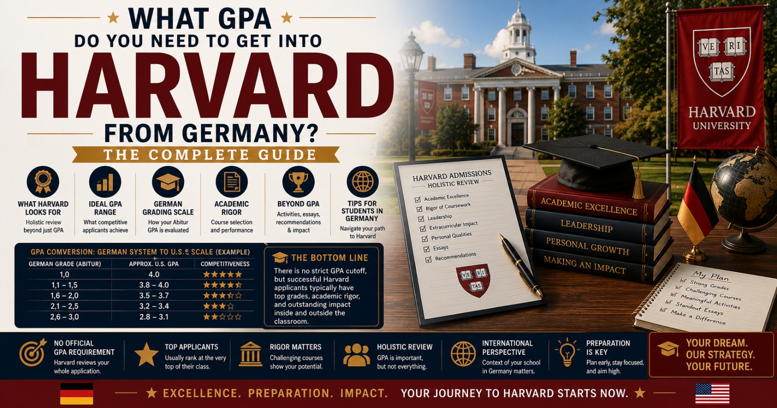Welchen GPA brauche ich fuer Harvard? Abitur, Noten und Zulassungsanforderungen erklaert